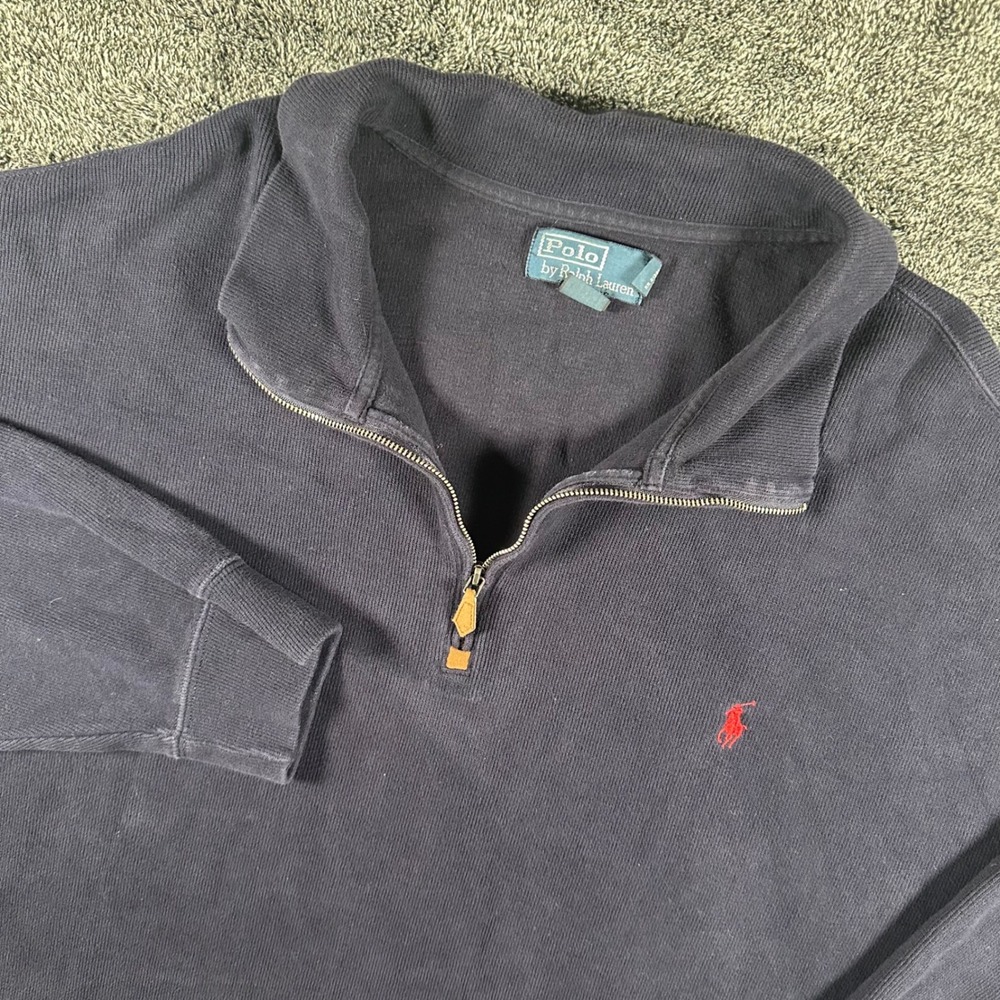 Polo Ralph Lauren Quarter Zip Pullover Mens 3XB Big Navy Blue Cotton Ribbed Logo